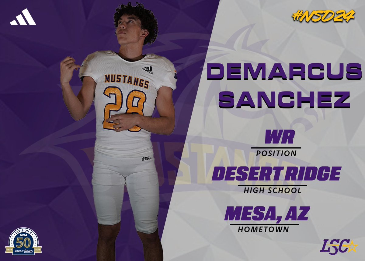 WNMU Mustang Football (@wnmufootball) on Twitter photo Welcome to Silver City <a href="/DeMarcusSanch2/">DeMarcus Sanchez</a>
🐎 | DeMarcus Sanchez
🏈 | Wide Receiver
🟣 | Desert Ridge High School
🟡 | Mesa, AZ
#RareBreed
#Mustangs Welcome to Silver City <a href="/DeMarcusSanch2/">DeMarcus Sanchez</a>
🐎 | DeMarcus Sanchez
🏈 | Wide Receiver
🟣 | Desert Ridge High School
🟡 | Mesa, AZ
#RareBreed
#Mustangs