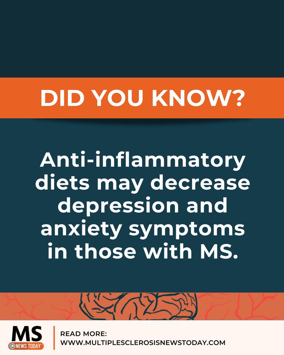 Read about the first study examining the association between dietary-associated inflammation and depression and anxiety in MS: buff.ly/492tjJL 

#msresearch #msnews #msdiet #mssymptoms