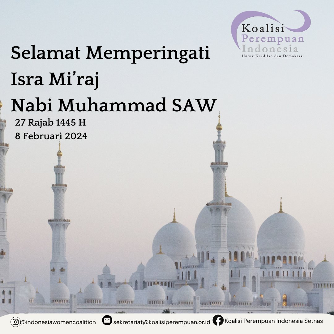 Sobat Koalisi Perempuan Indonesia.
Bersama kita memaknai Isra Miraj 1445 H untuk menjaga perdamaian dalam bingkai Keberagaman dan menguatkan kerja-kerja untuk mendorong keadilan dan demokrasi
#isramiraj
#isramiraj1445
See translation