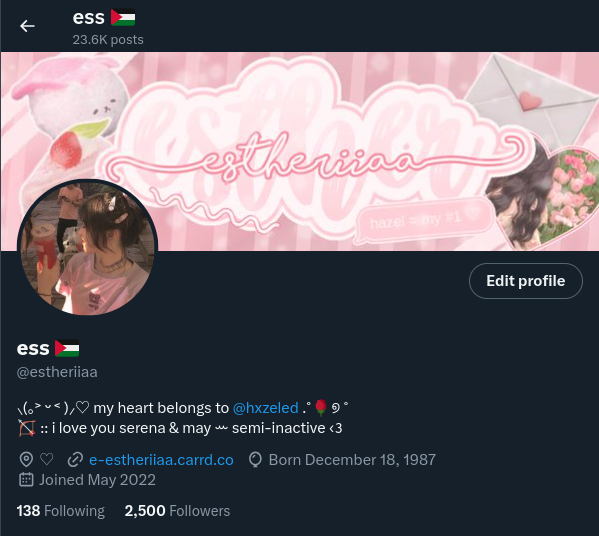 before anyone unfollows, thank u sm for 2.5k. when i first started i could never imagine myself getting this far, thank u all a ton!! idk what i'd do without u guys, y'all are the reason i'm still smiling. u guys are some of the kindest people ever, love u all 🤍