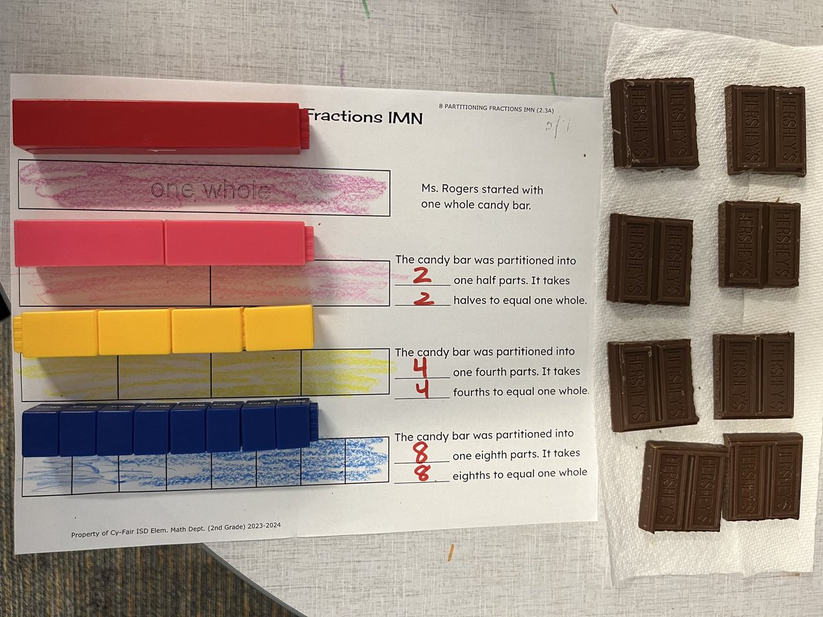 mrscoddsclass's tweet image. So happy to be starting our fraction unit! And no better way than by using an XL Hershey bar to really bring them in! 😋 #secondgrademath