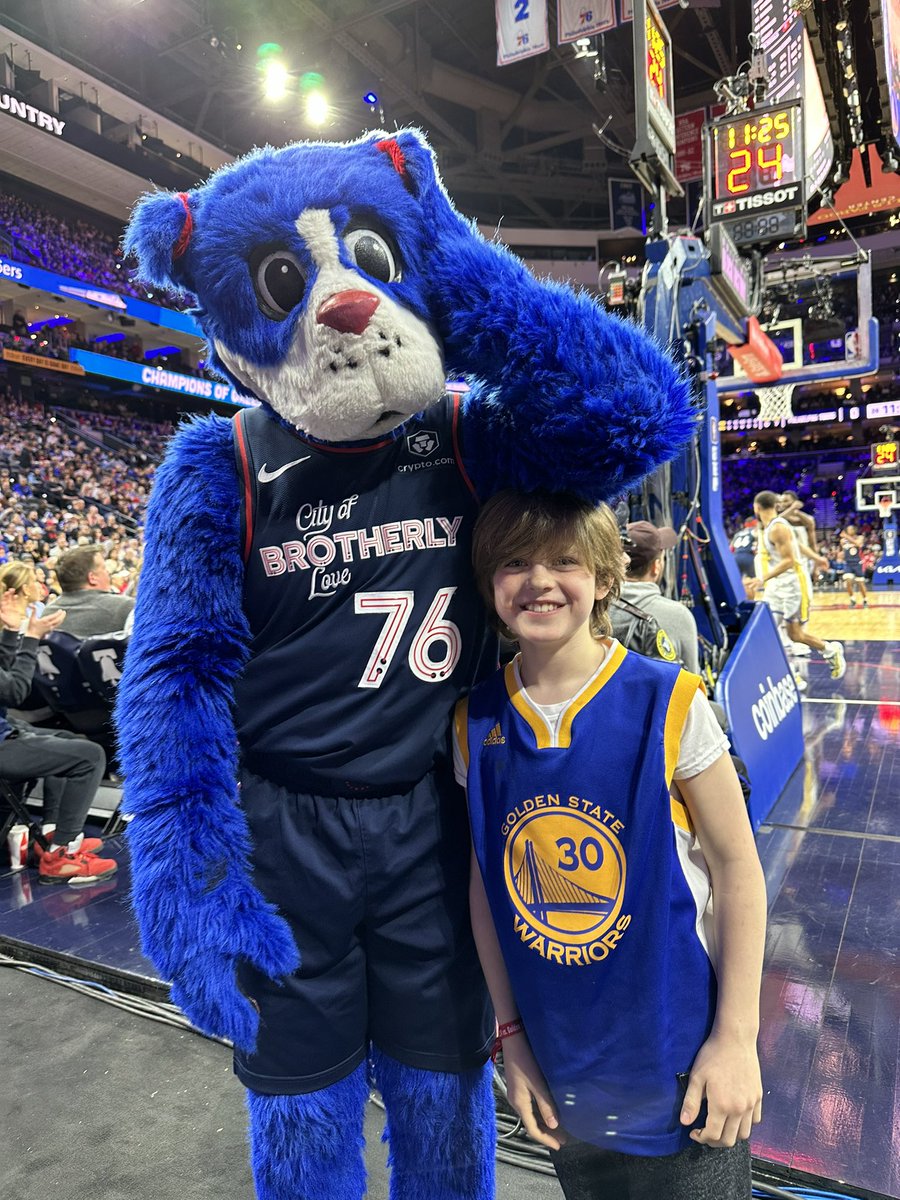 SamWhitaker's tweet photo. Go Sixers Section 120 Row A Seat 2 #snipes76 #franklinthedog #olives https://t.co/O5zgLbdHyK