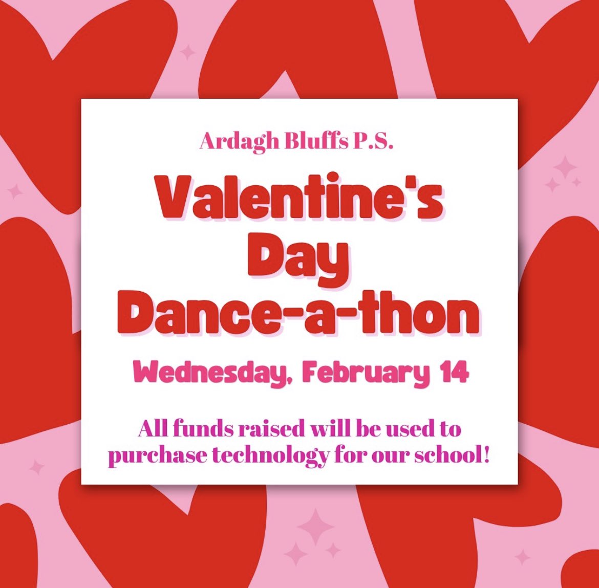 Treats will also be available, with all funds raised supporting technology purchases at Ardagh. K to grade 3 may pre-order their treats on School Cash Online until Feb. 13th at 9:00 a.m. Jr. and int. students will be able to purchase treats during the dance (cash only, please!).
