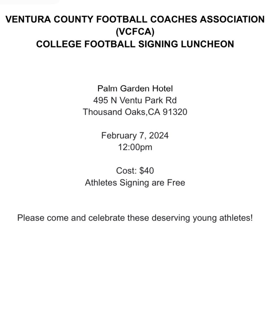 805CollegeProspects (@805cp) on Twitter photo 🏈2024 🌴
VCCA Signing: 🖊️<a href="/vcfca_805/">Ventura County Football Coaches Association</a>
Calabasas <a href="/CalabasasFtball/">Calabasas High School Football</a>
<a href="/CaryHarris07/">Cary Harris</a>
Alonso Contreras <a href="/QbAlonzoC/">Alonzo Contreras</a>
San Jose St. <a href="/SanJoseStateFB/">San José State Football</a>
Newbury Park <a href="/NPPanthersONE/">NEWBURY PARK FOOTBALL</a>
<a href="/joe_smigiel/">Joe Smigiel</a>
TJ Ford @Ford99TJ
Portland St. <a href="/psuviksFB/">Portland State Football</a>
Carson Berry <a href="/c_berry75/">Carson_Berry_</a>
Northern Arizona University 🏈2024 🌴
VCCA Signing: 🖊️<a href="/vcfca_805/">Ventura County Football Coaches Association</a>
Calabasas <a href="/CalabasasFtball/">Calabasas High School Football</a>
<a href="/CaryHarris07/">Cary Harris</a>
Alonso Contreras <a href="/QbAlonzoC/">Alonzo Contreras</a>
San Jose St. <a href="/SanJoseStateFB/">San José State Football</a>
Newbury Park <a href="/NPPanthersONE/">NEWBURY PARK FOOTBALL</a>
<a href="/joe_smigiel/">Joe Smigiel</a>
TJ Ford @Ford99TJ
Portland St. <a href="/psuviksFB/">Portland State Football</a>
Carson Berry <a href="/c_berry75/">Carson_Berry_</a>
Northern Arizona University