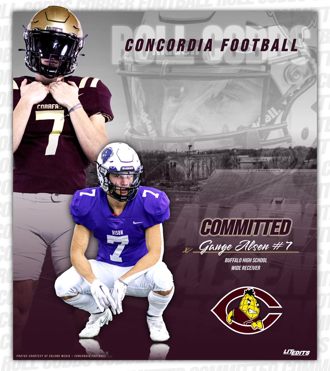 🦬 ➡️ 🌽 Congrats to @gauge_alsen on his commitment to playing for @Cobber_Football next fall! Thanks for giving us the chance to help you celebrate your big news! 🔥 #LitEdits // #RollCobbs
