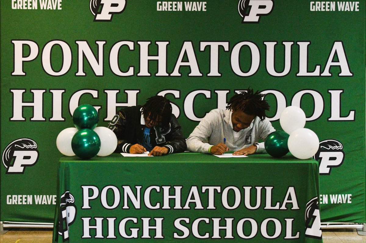 Green Wave Football players Bishop Davis(Hutch) and Jamaal Sapp(Jones) signed to continue their athletic careers at the next level. Your Green Wave family is proud of you and wish you all the best in the next step of your football career. Photo courtesy of John Beadle