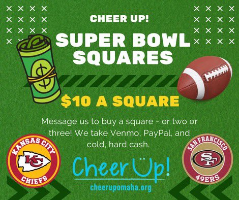 Get your Super Bowl squares!!!! #SuperBowl #SuperBowl2024 #Football #Charity #CheerUp