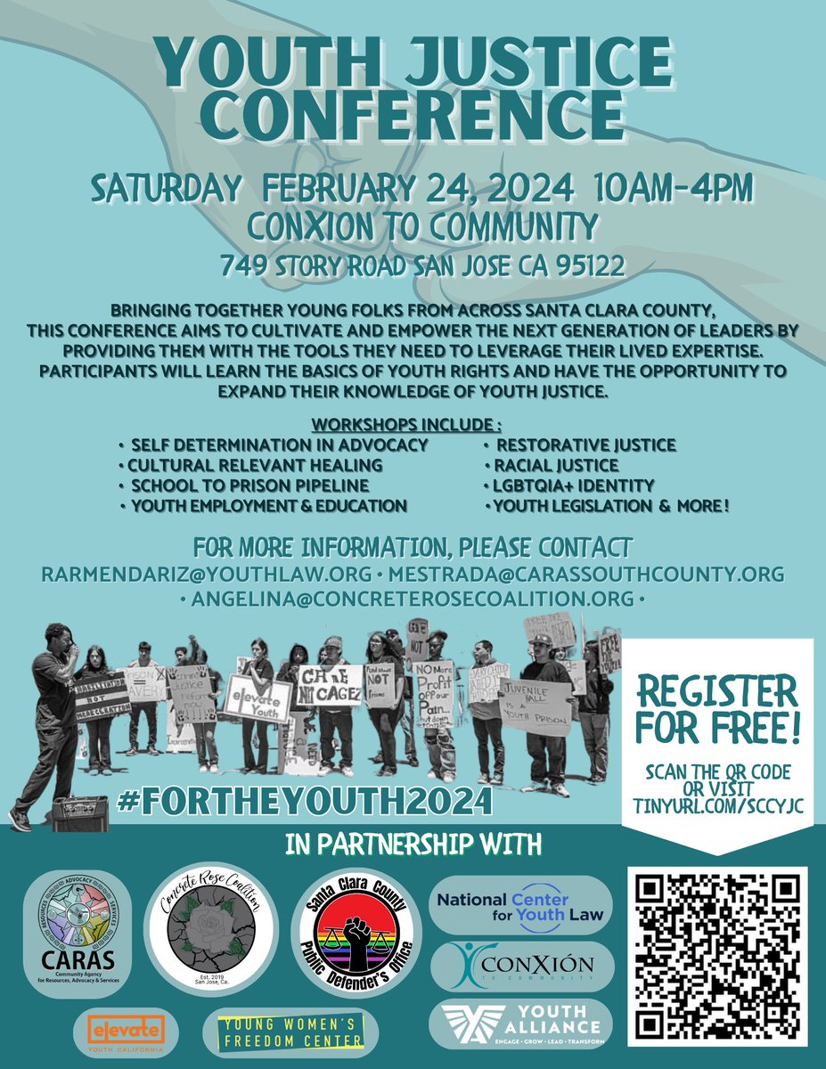 Don't forget! Upcoming Youth Conference for youth ages 14 - 24. To register, please visit: tinyurl.com/sccyjc @conxiontocomm #ForTheYouth2024 #YouthAlliance #YouthJusticeConference #YouthPowerBuilding #UpliftingYouthVoices #YouthJusticeMovement