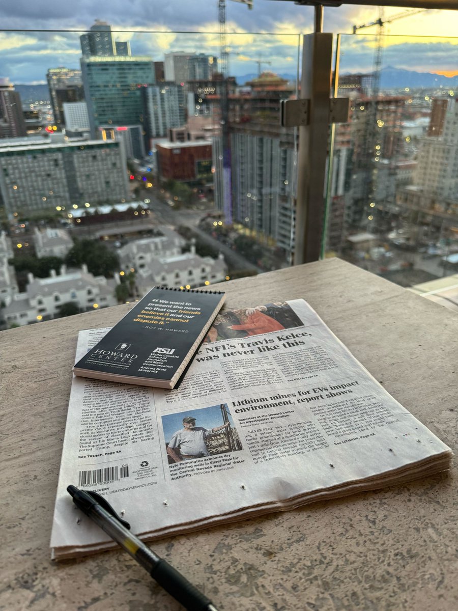 A beautiful photo by @GantzTori featuring our lithium story on the front page of today's print edition of @USATODAY. Congrats to her and the rest of the @HowardCenterASU team for this milestone!