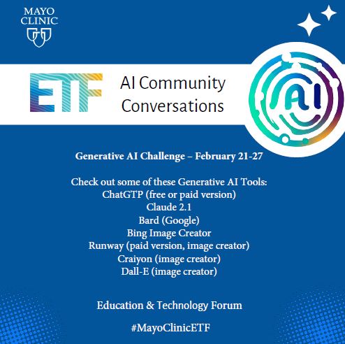 Get ready to ignite innovation in #MedEd! 🔥 Join us February 21-27 for the #MayoClinicETF social media challenge. From sharing best practices to exploring emerging trends with #GenerativeAI, Together, let's elevate medical education to new heights!