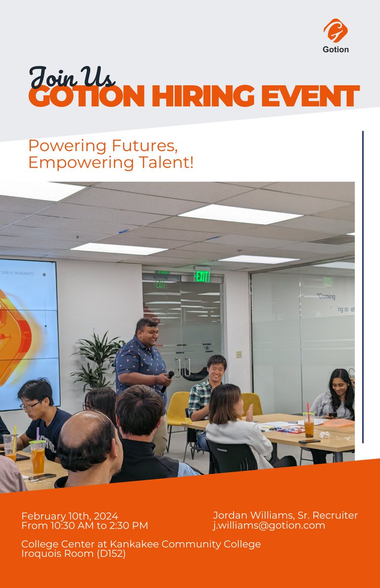 🎉 Ready to take your career to new heights? Join us at Gotion Hiring Event on 2/10 onsite at KCC! 🚀
Explore exciting opportunities, meet our team, and discover your next adventure.
Don't miss out – mark your calendars! More info in the flyer!
#JobFair #CareerDevelopment