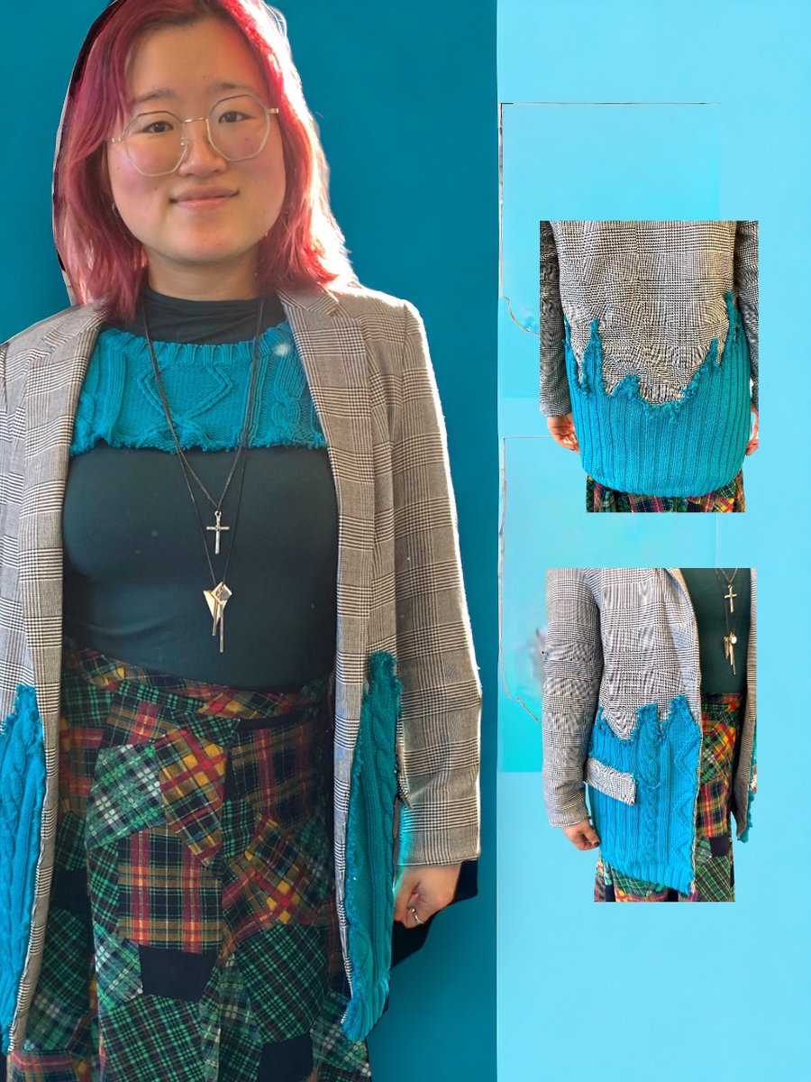 SewSisters_'s tweet image. Combining a tailored jacket with a knitted jumper creates this gorgeous piece, modelled by our maker Vivy, who attends the Wednesday and Thursday @bfenewcastle @eastendwomen #recycling #recycledclothes #recycleddesign #sewing #sew #sewingproject
