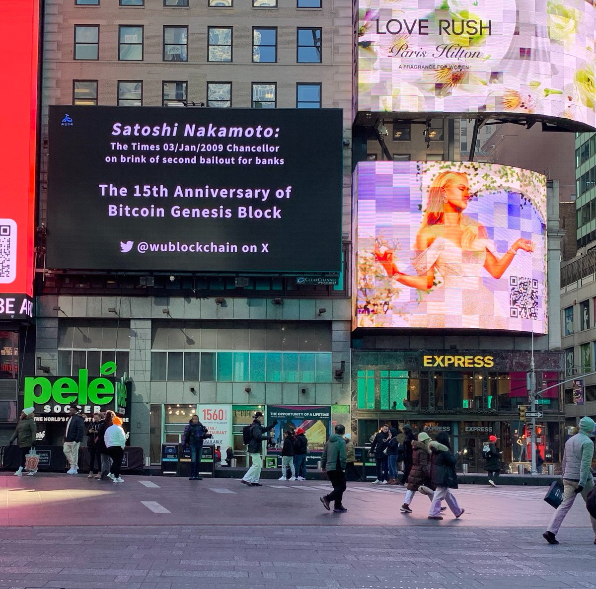An anonymous reader gifted us a Times Square ad in New York City and we  decided to publish it in celebration of the 15th anniversary of the Bitcoin  genesis block, thank you！