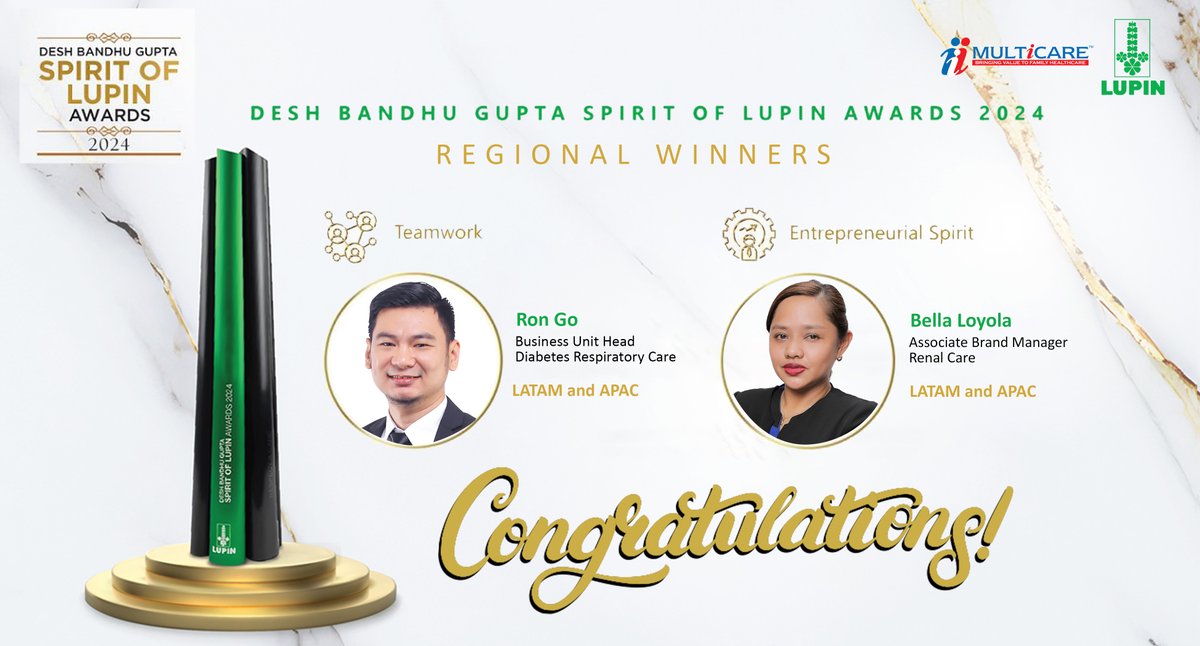 multicareph's tweet image. Our beloved President/CEO, Mr. Rahul V Shinde &amp;amp; Team Multicare congratulates LUPIN LATAM &amp;amp; APAC REGIONAL TOPPER WINNERS from Philippines Mr. Ron Go (BU Head Diabetes Respiratory Care) &amp;amp; Bella (Brand Manager, RRC). 

@LupinGlobal 

#multicare #lupin #pharmaceuticals