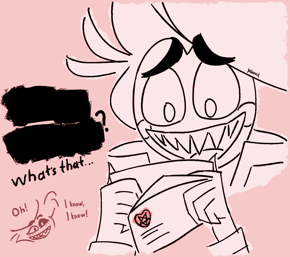 keIIeroid's tweet photo. Lucifer receives some...interesting fan mail. Will he find out what it means?

#fanart #HazbinHotel #HazbinHotelFanart #LuciferMorningstar https://t.co/WCzMKG95Z2