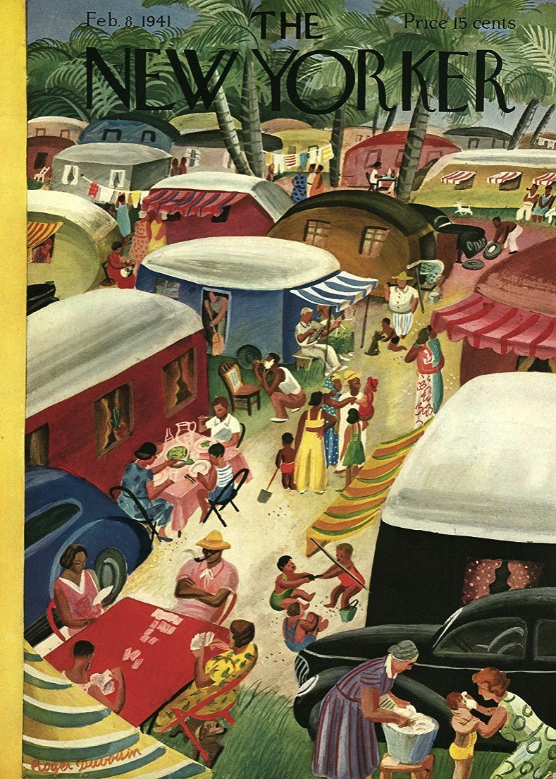 #OTD in 1941
(winter vacation trailer park)
Cover of The New Yorker, February 8, 1941
Roger Duvoisin
#TheNewYorkerCover #RogerDuvoisin #wintervacation #trailers