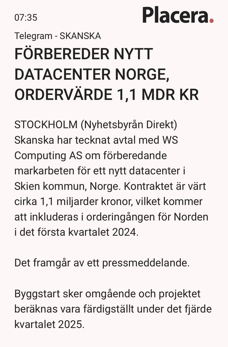 aktiechaffisen's tweet photo. 🇸🇪Skanska får en order i 🇳🇴Skien värd ca 1.1 miljarder kronor 👍 $SKA https://t.co/QSM3j7nYJ7