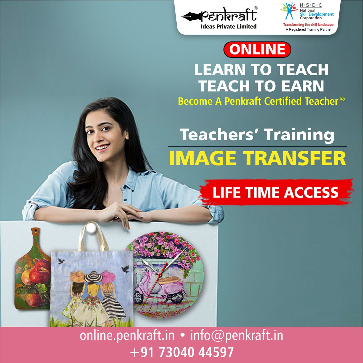 PenkraftTweets's tweet image. PENKRAFT ONLINE IMAGE TRANSFER TRAINING IS NOW AVAILABLE WITH....... LIFE-TIME ACCESS!

Become a #PenkraftCertifiedTeacher® for #ImageTransfer and #WorkFromHome!

To register, click here - online.penkraft.in/TeachersTraini…

73040 44597

#PenkraftTeachersTraining #WomenEmpowerment