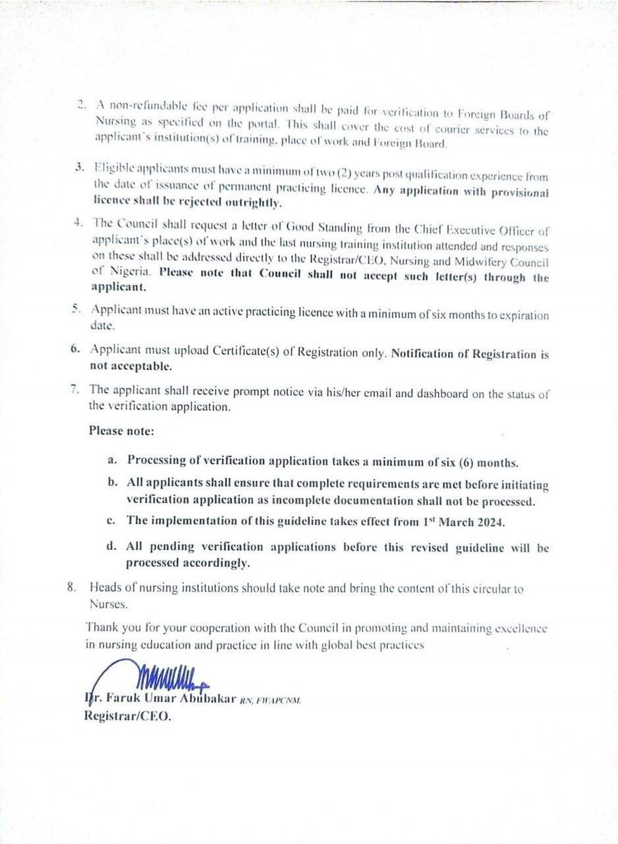 ANNI_Nurse's tweet image. Recent updates on the new verification rules from @Nigeria_NMC reveals stringent and unnecessary requirements from #nurses. We stand with #nigeriannurses and call on the @ICNurses @WHO and international nursing organisations to address this. ❌ #NMCNVERICATIONRULE