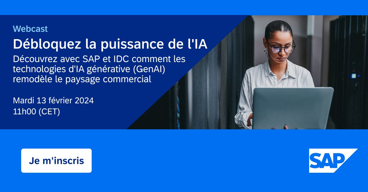 IDeneux's tweet photo. Rejoignez-nous pour un webcast exclusif au cours duquel SAP et IDC exploreront la manière dont l'intégration des technologies d'IA générative (GenAI) remodèle le paysage commercial dans la région EMEA. 🌍💻

Réservez votre place dès maintenant 👉 https://t.co/wMTwzeBvy9 https://t.co/CA8vXeQlwP