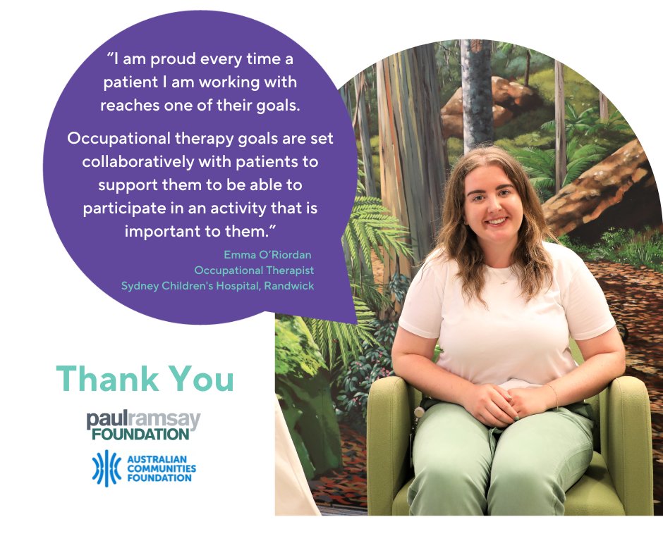 We are so proud to have the support of Australian Communities Foundation in partnership with @prfoundation1, to fund a two-year Occupational Therapy Position for the Child Protection Unit (CPU) at Sydney Children's Hospital, Randwick. Thank you for helping make this possible.