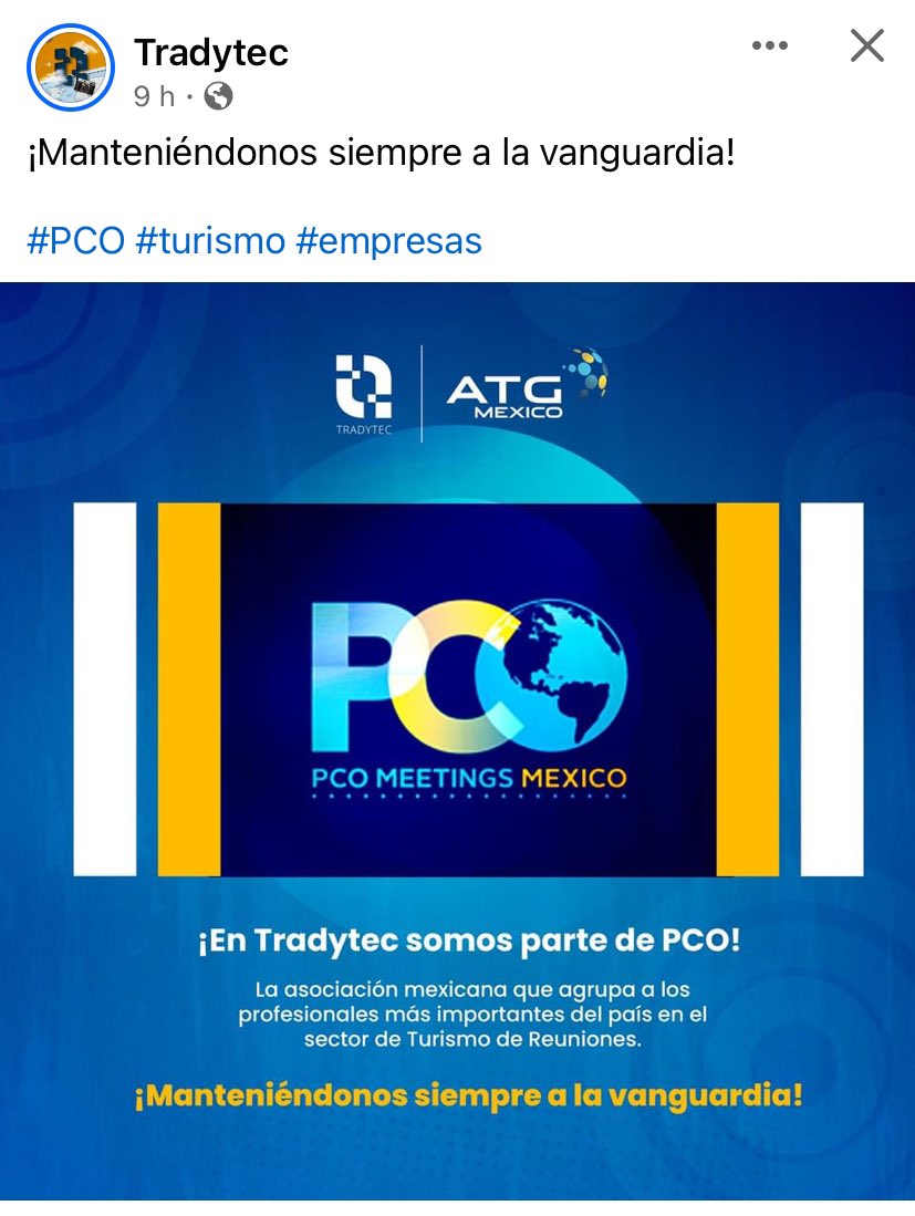 Tradytec una de nuestras empresas asociadas en #PCOMM, destacada por su profesionalismo y liderazgo. 

#ElValorDeNuestraGrandeza #SociosPCOMM #IndustriaDeReuniones