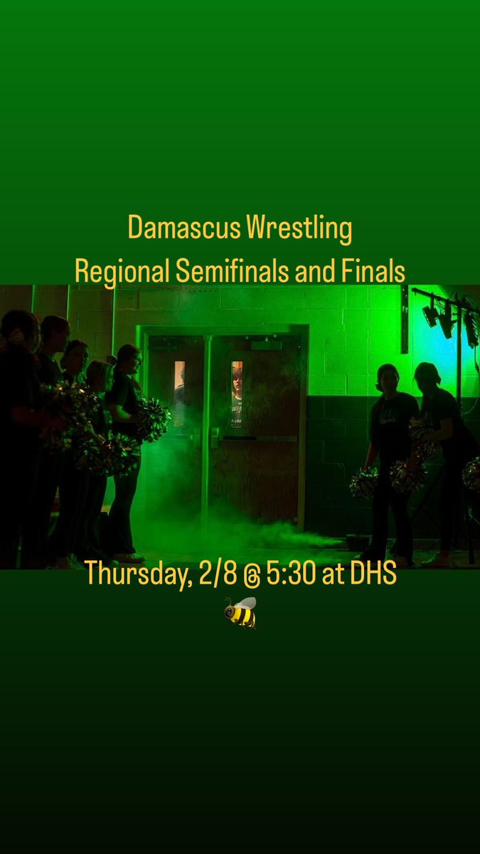 Come support your Damascus wrestlers as they host the 2A West Regional Wrestling Dual Semifinals and Finals on Thurs., Feb. 8th @ 5:30! 🐝