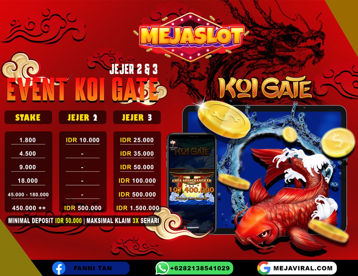 EVENT : KOIGATE JEJER 2 & JEJER 3🐳
DAFTAR PLAY GAME DI MEJASLOT
CLAIM BONUS JEJERMU, RAIH BIGWIN TANPA BATAS
SYARAT CLAIM:
⛩WAJIB DEPO RP. 50.000
⛩BEBAS EWALLET/BANK
⛩MAKS CLAIM 3X PER-ID 1 DAYS

🌐Ketik Di Google : MEJASLOT
📞Wa Offc: wa.me/+6281282013419
#Situsterpercaya