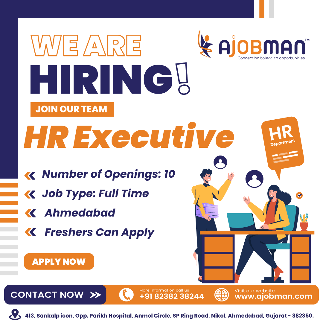 a_jobman's tweet photo. We are #Hiring #HRExecutive
Qualification Required: Graduate
Job Skills:  Handling Calls, Organizing &amp; Scheduling, Computer Knowledge, Customer handling.
Requirements: Candidate screening, interviewing &amp; onboarding, Handle employee engagement.
#hrexecutivejob #AJobMan #ahmedabad https://t.co/3Rtfmmvhre