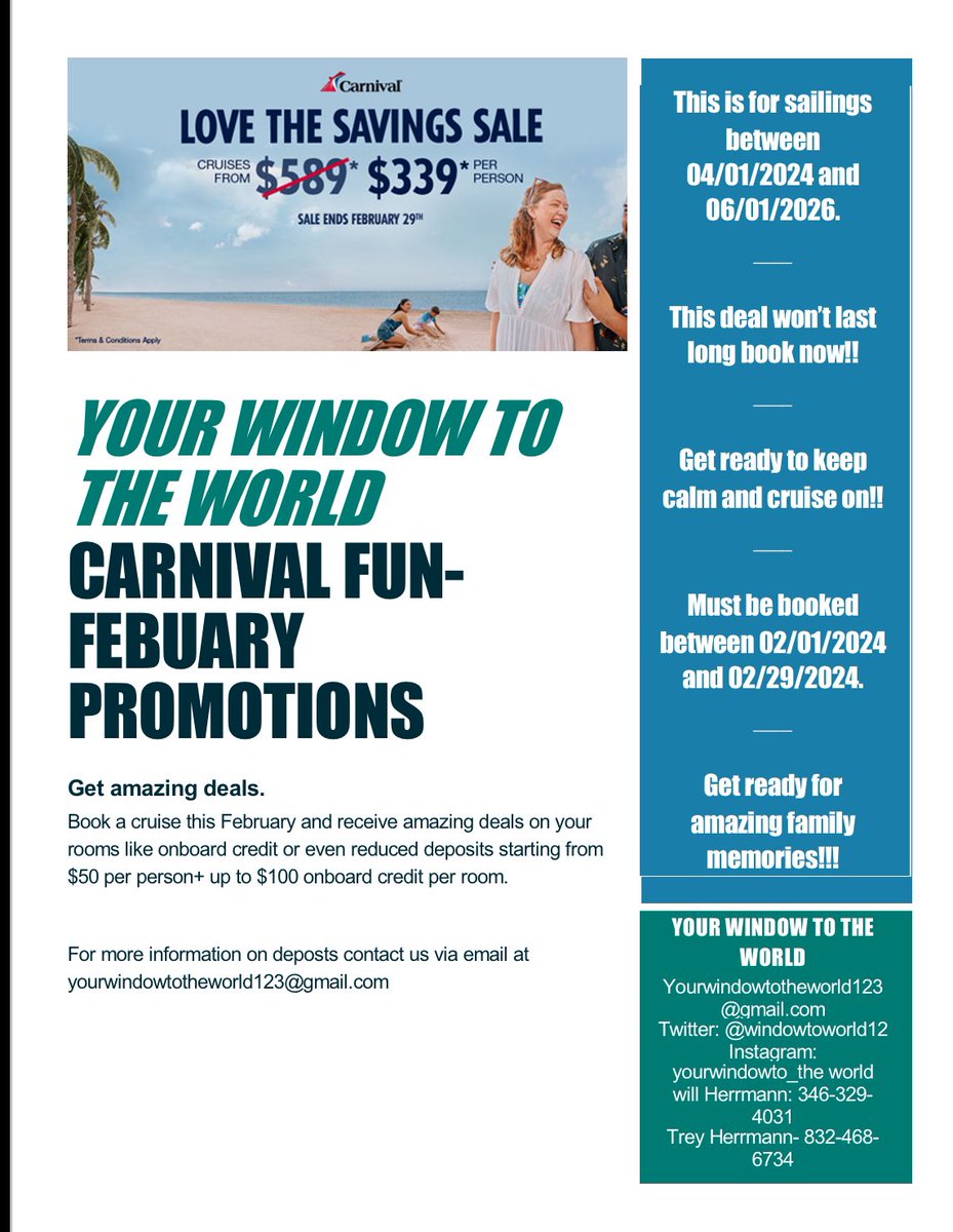 windowtoworld12's tweet image. Get amazing deals on carnival cruises when you book now!!! #cruise #vacation #deals #tropical #fun