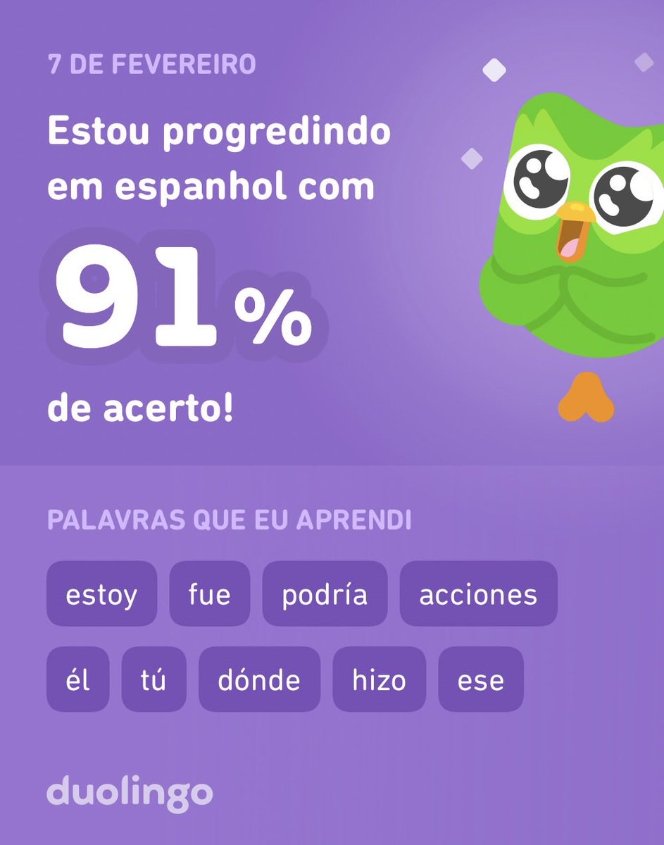 Estou aprendendo espanhol no Duolingo! É grátis, divertido e eficaz.