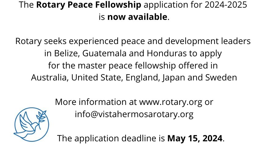 Busca una becade Rotary pro Paz 2025-2026 para estudiar una maestría en las universidades de Duke y Carolina del Norte en Chapel Hill (EE.UU), Cristiana Internacional (Japón), Bradford (Inglaterra), Queensland (Australia) y Uppsala (Suecia). Consulta bit.ly/2DocsSC