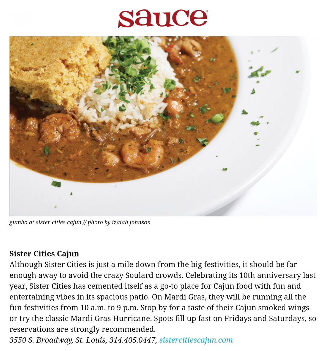 SisterCitiesSTL's tweet photo. Thank you @SAUCEmag!!! 

Drop in on Saturday to Celebrate Mardi Gras with authentic Cajun and scratch made Hurricanes!

Live Music starting at 12:30! https://t.co/1SBYQcuHQJ