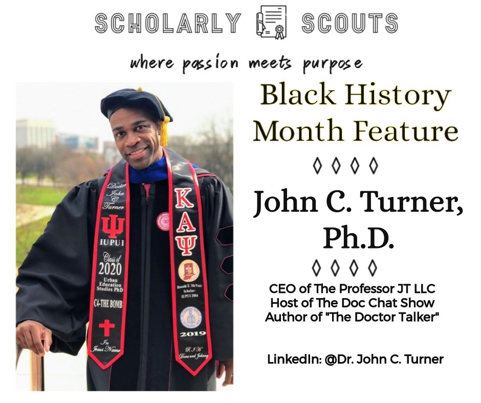 ScholarlyScouts's tweet photo. Our BHM feature of the day is Dr. John Turner. He is the CEO of The Professor JT LLC, creating educational programs & content on LinkedIn & YouTube as the Host of The Doc Chat Show!
https://t.co/cUXSSP1ovb
#BHM #AdjunctFaculty #DocChat #Author https://t.co/Ls07RgKgwK
