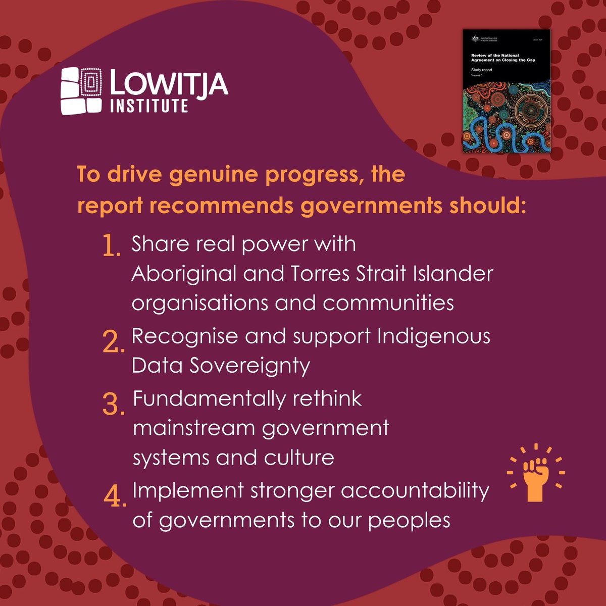 LowitjaInstitut's tweet image. We welcome the recommendations put forward in the Productivity Commission’s review of the National Agreement on Closing the Gap. We urge the state, territory and Australian governments to take up these recommendations.

pc.gov.au/inquiries/comp…