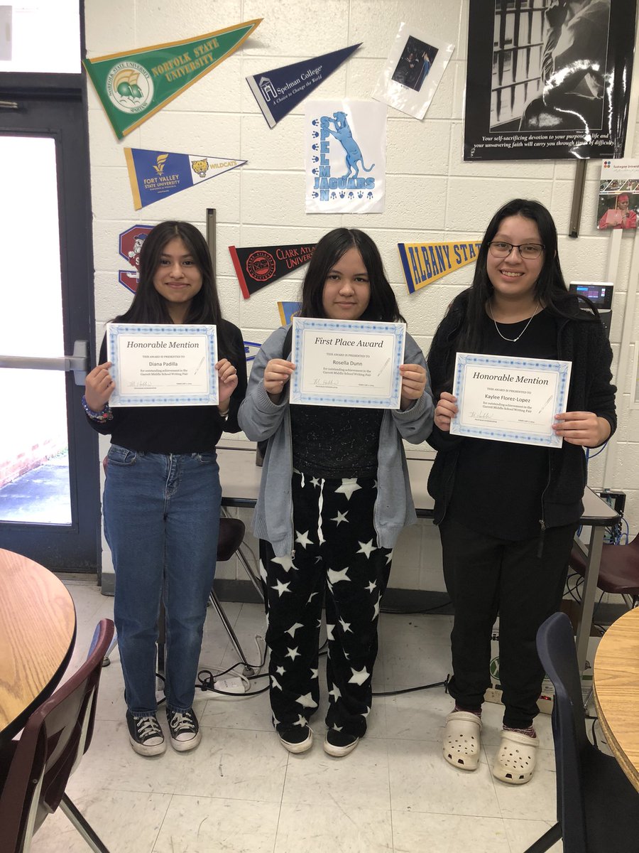 hobbsela1's tweet photo. Congratulations to my 8th grade @GarrettMSGators Writing Fair Winners (1st and 3rd place)and Honorable Mentions! https://t.co/8fgL5OR5Vk