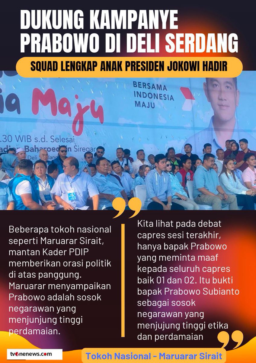abibricardo25's tweet photo. Keren ni, Dukung Kampanye Prabowo Gibran di Deli Serdang, Squad Lengkap Anak Presiden Jokowi Hadir.

#LautanMassaSambut02 https://t.co/jOYf3Ismff