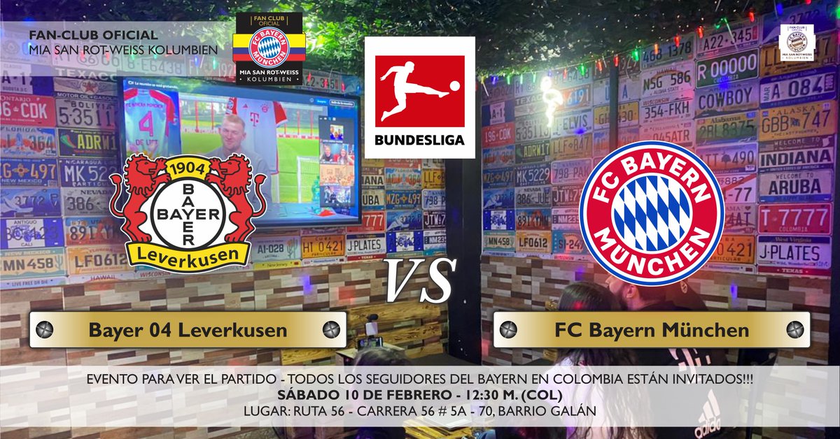 ✨🔥🤜BUNDESLIGA 🤛🔥✨ El @bayer04_es recibe en su BayArena a nuestro @FCBayernES, por la fecha 2⃣1⃣ de la @Bundesliga_EN #PackMas #B04FCB #MiaSanMia #MiaSanRWK Los esperamos para ver el partido, link al evento en Bogotá: fb.me/e/1WIqlVh0Q