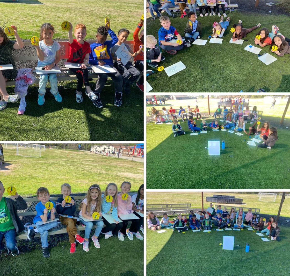 These first graders enjoyed this gorgeous day in the outdoor classroom for their lesson on time.