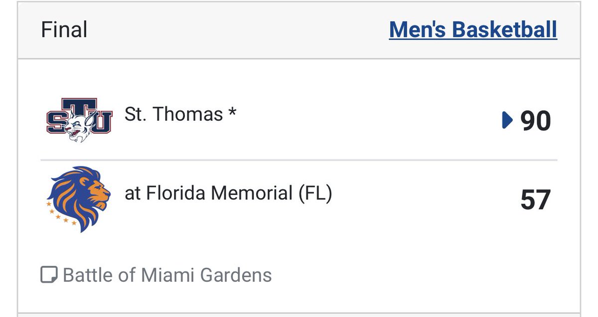 🚨 UPSET ALERT 🚨 Down Goes No. 17

<a href="/STU_MBasketball/">STU Men’s Basketball</a> 90
No. 17 Florida Memorial 57

St. Thomas is a game back of 1st place in the Sun Conference as they blow out No. 17 FMU in the Battle of Miami Gardens! 

Anthony Harris 25pts 
Jordan Hernandez 21pts | 4rebs 
Cerius Warren 5pts