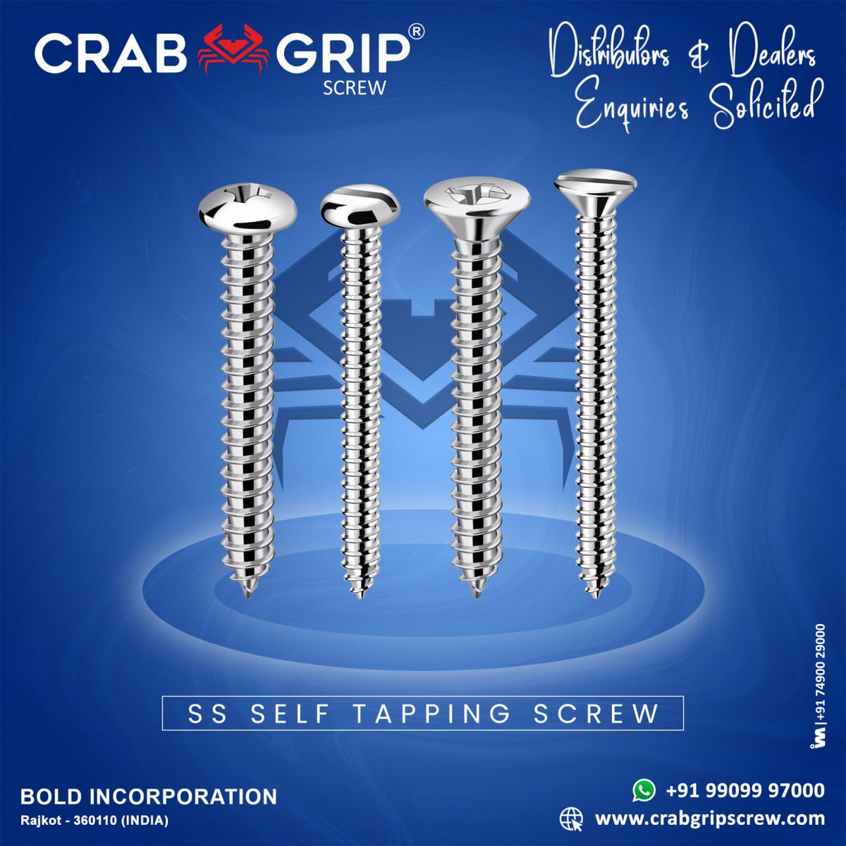 ibais_hardware's tweet photo. CRAB 🦀 GRIP SCREW

India's Most Trusted Screw Brand Since 1989

For inquiry via WhatsApp click: 
https://t.co/Pg6ZFP42gX

Bold Incorporation [Rajkot]
Customer Care No.: +91 99099 97000
#drywallscrew #screwandbolt #screwfasteners #screwhardware 
.
@ibais_hardware 
@crabgripscrew https://t.co/zrAEzFTfDZ