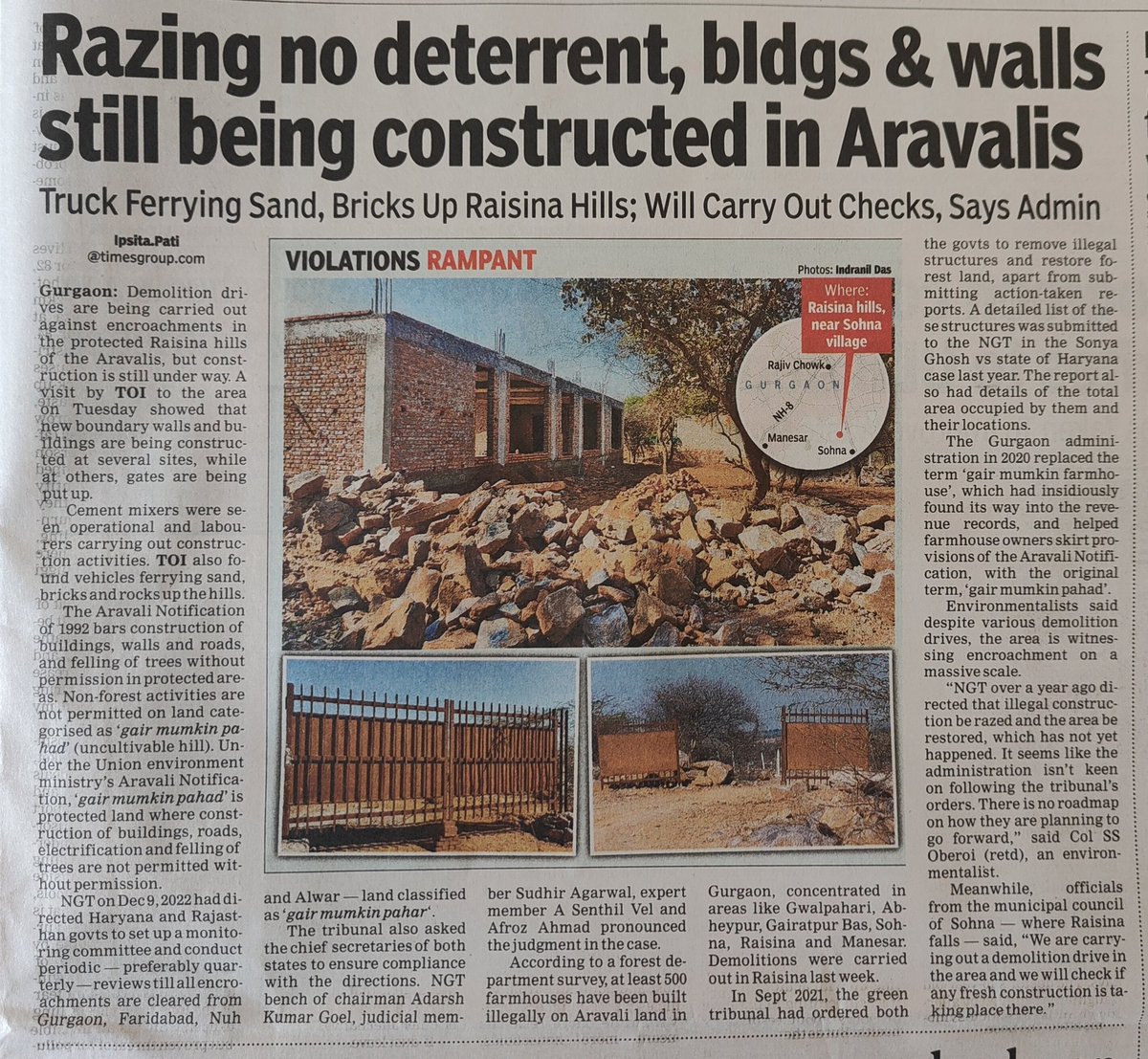 Razing no deterrent, farmhouses still being constructed in Raisina hills of #Aravalis @debadityo @rahuulchoudhary @lifeindia2016 @moefcc @byadavbjp @SunilHarsana Read the full story here toi.in/ng191b