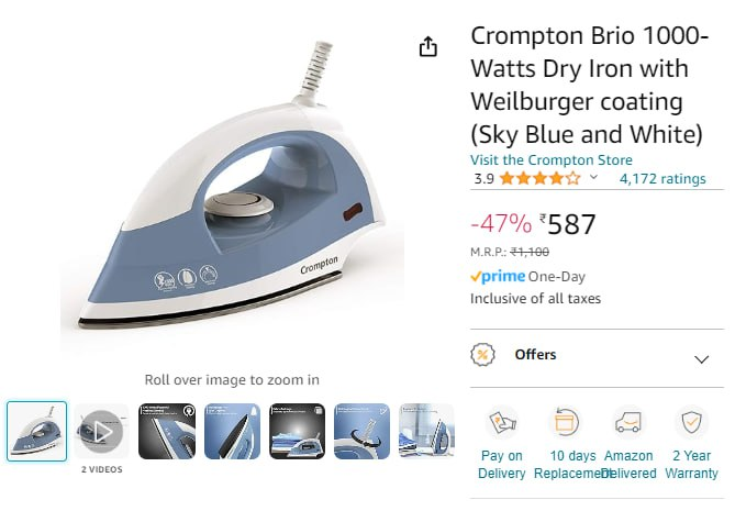 AtoZTechDeals's tweet photo. Crompton Brio 1000-Watts Dry Iron with Weilburger coating @ Rs.587

https://t.co/U6Aqpn7vkK https://t.co/wftDC5rU7C