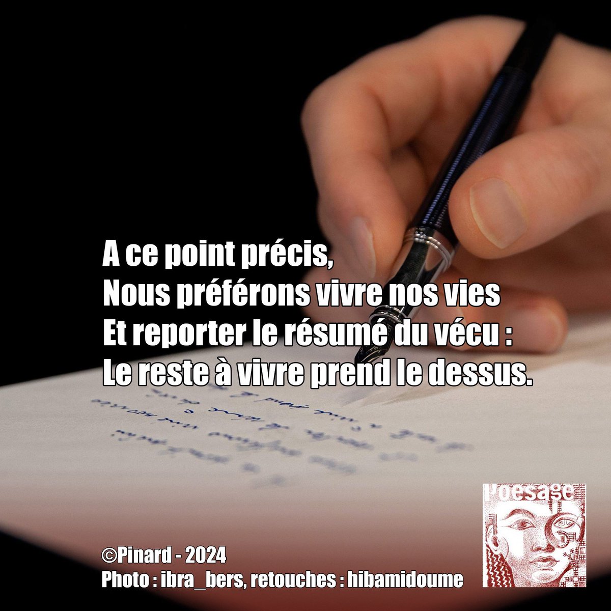 poesage_27's tweet image. A ce point précis, 
Nous préférons vivre nos vies 
Et reporter le résumé du vécu :
Le reste à vivre prend le dessus.

©Pinard - 2024
Photo : ibra_bers, retouches : hibamidoume

#moment #vivre #existence #resume #vecu #reste #dessus #durer #exister 
#poet #poeme #poem #poesie