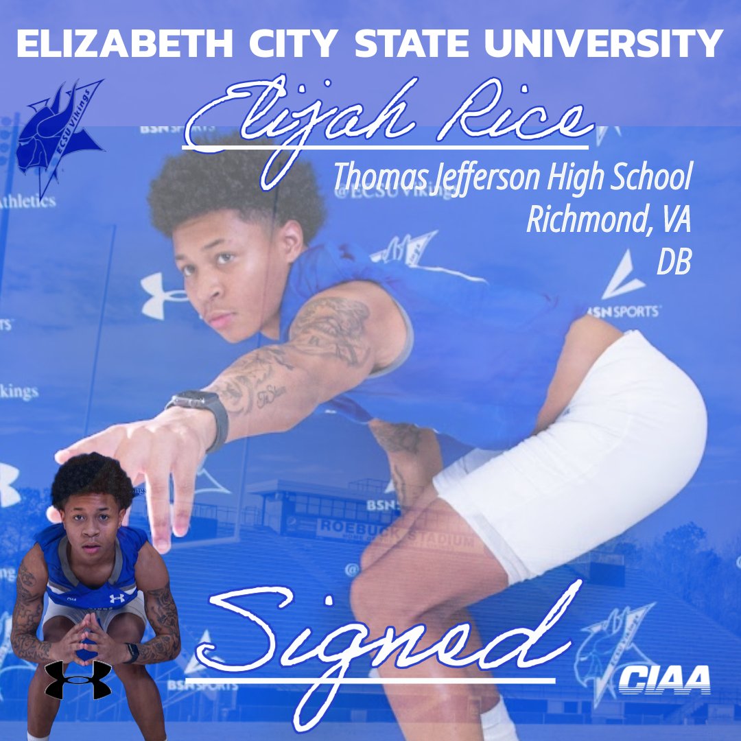 Not many true lock down corners, but we got one! 

Viking Family we welcome...

Elijah Rice
<a href="/ElijahRice_/">Elijah Rice</a> 
Thomas Jefferson HS
Richmond, VA
Defensive Back

#NSD24 #OnTheRise #VikingPride3x #CodeBlue <a href="/ECSUVikings/">ECSU Athletics</a> <a href="/Coach_MHilliard/">Marcus A. Hilliard</a>