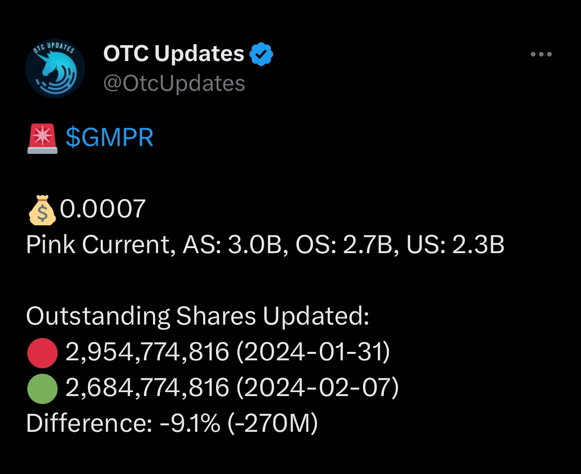 tz3sports1's tweet photo. $gmpr is yjr play of the day tomorrow! 

Massive accumulation for several weeks. $.001 break tomorrow will lead to a 100% day and then continuation on Friday into the weekend. Over 9% share reduction unexpectedly after-hours!!!

$igpk $nhmd $tonr $holo $gvsi $opti $kync $spzi https://t.co/rk8dYQQvGg