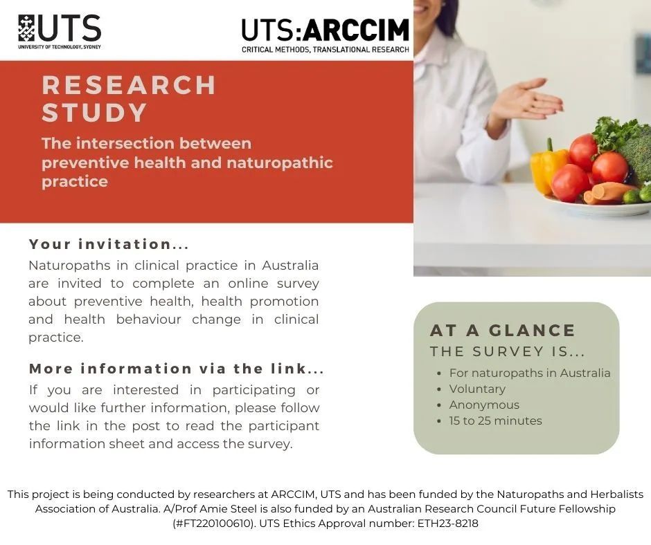 Naturopaths in Australia are invited to complete a survey exploring providing preventive health as part of their clinical practice. Participants are eligible to enter a draw for a $100 gift vouchers. More info here: ➡️ buff.ly/47Elp8S @TheNHAA @Complem58819567