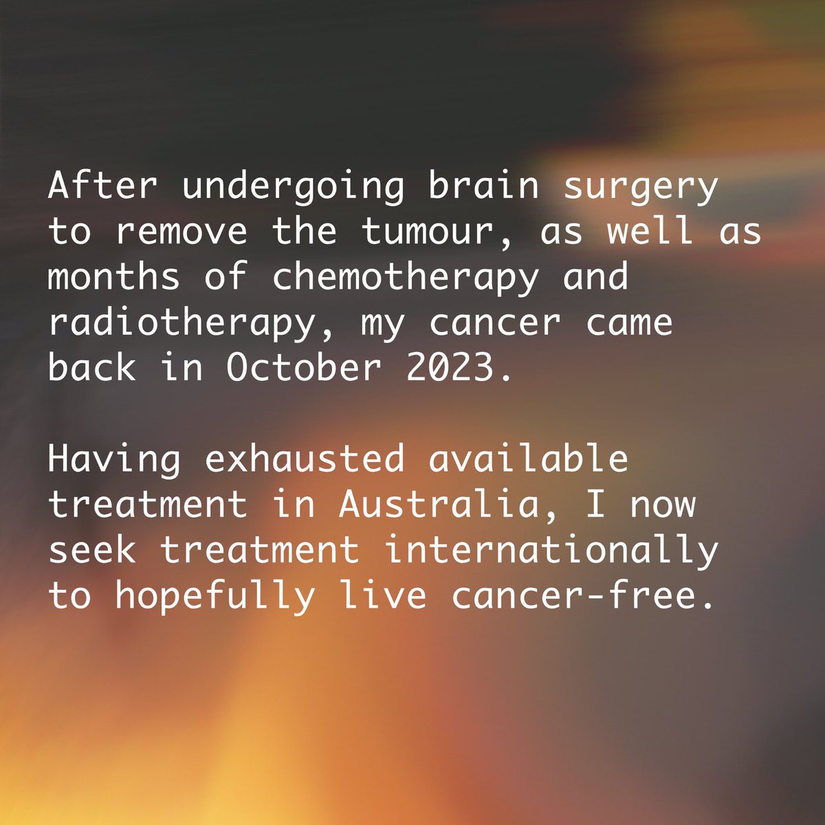 queer_gardener's tweet photo. https://t.co/m3s8q1b2m5 

I wish I wasn’t in this position, but unfortunately my cancer returned. I have been receiving treatment since October, but I have now exhausted treatments in Australia. I will be flying off internationally to return to better health - I need support - https://t.co/e1S0CMv6IY