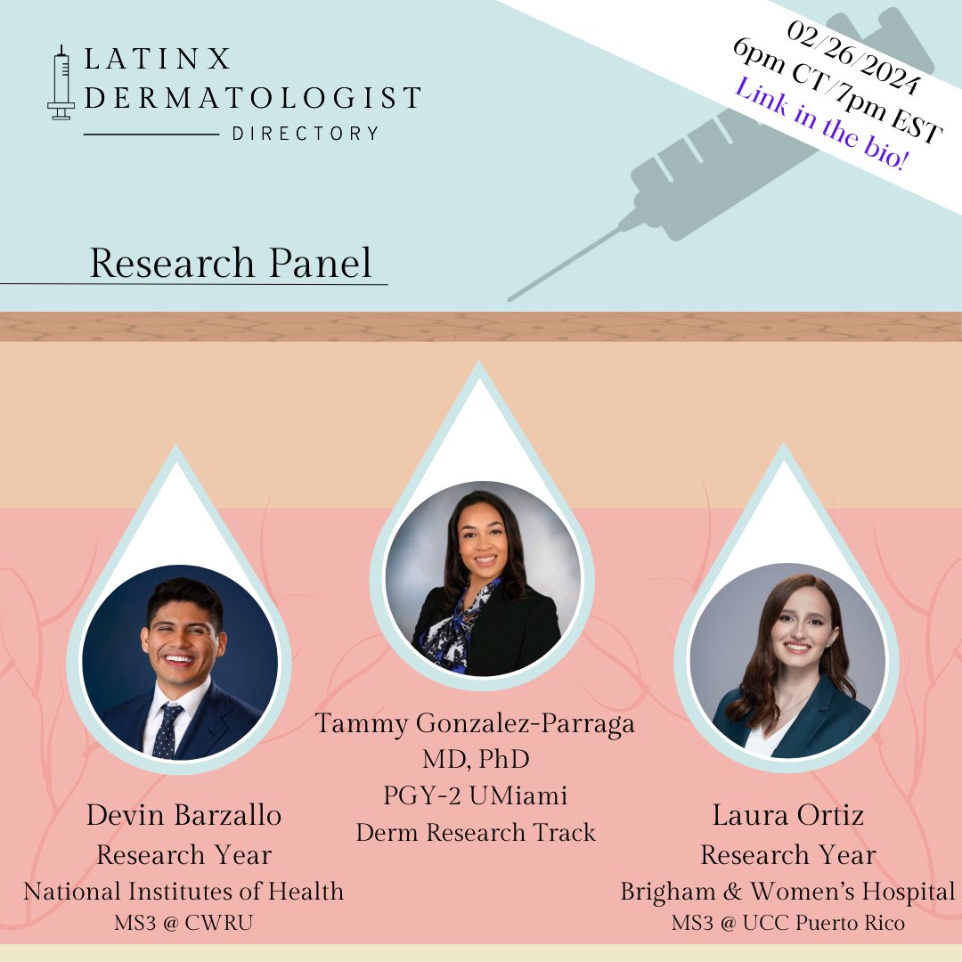 Curious about a research year or a dermatology-research residency track? Join us on Zoom on Feb 26th at 7pm EST to learn more from our amazing panelists! 🔬✨
DM us any questions you have for our panel! 
Meeting ID: 989 9900 2590