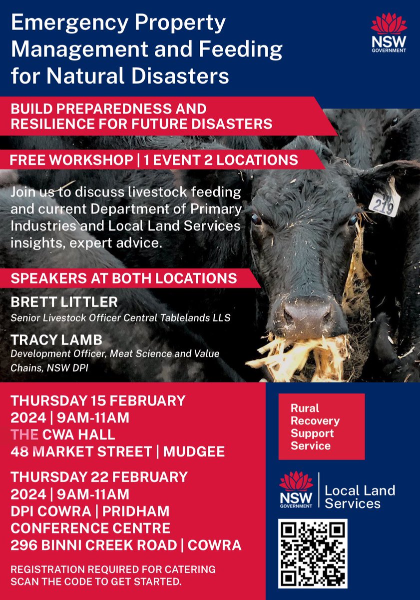 Join us at Mudgee 15th Feb or Cowra 22nd Feb for emergency property management and feeding for natural disasters workshop.